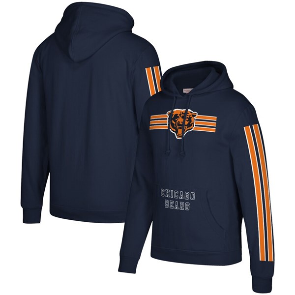 Men's Chicago Bears Navy 2019 NFL Mitchell & Ness Three Stripe Pullover Hoodie